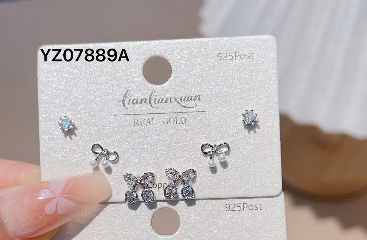 Set 3 khuyên tai Lianlianxuan đính đá, hoa tai nữ nhỏ gọn tinh tế Set 3 khuyên tai Lianlianxuan đính đá, hoa tai nữ nhỏ gọn tinh tế